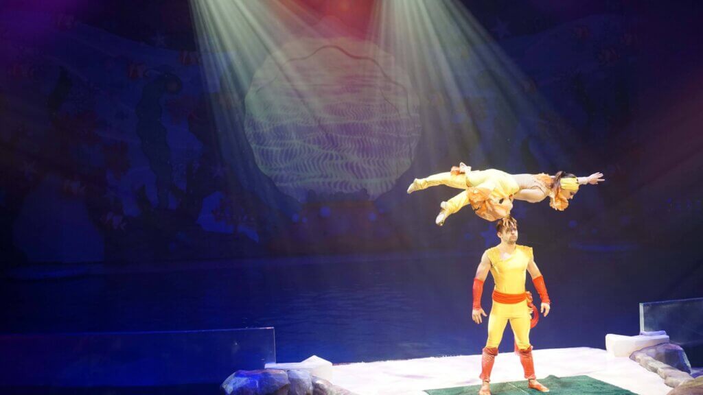 Acrobatics show at Aquaplanet Jeju. Acrobatics show at Aquaplanet Jeju.